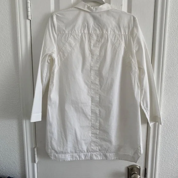 Lafayette 148 New York - White 3/4 Sleeve Button-Down Shirt Tunic Blouse - Picture 7 of 10